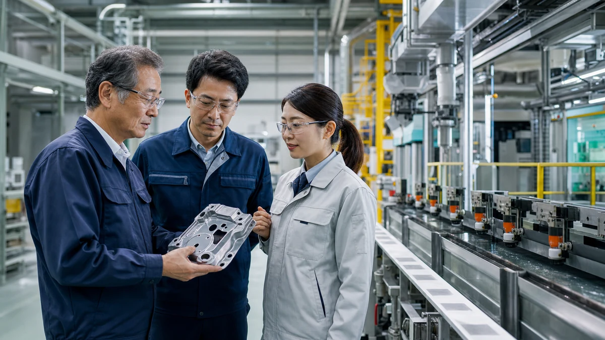 表面処理工場で設備承継を検討する製造業経営者と専門家のAI生成イメージ